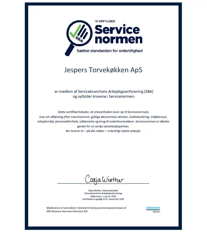 certifikat for Service normen